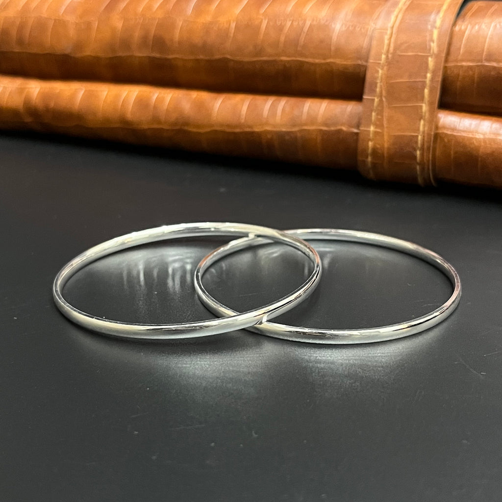 Silver Ladies Bangle Slim Flat