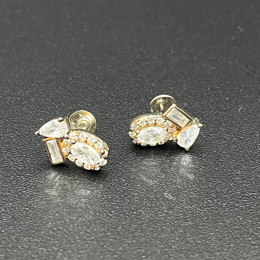 Silver Studs Rosegold Stone