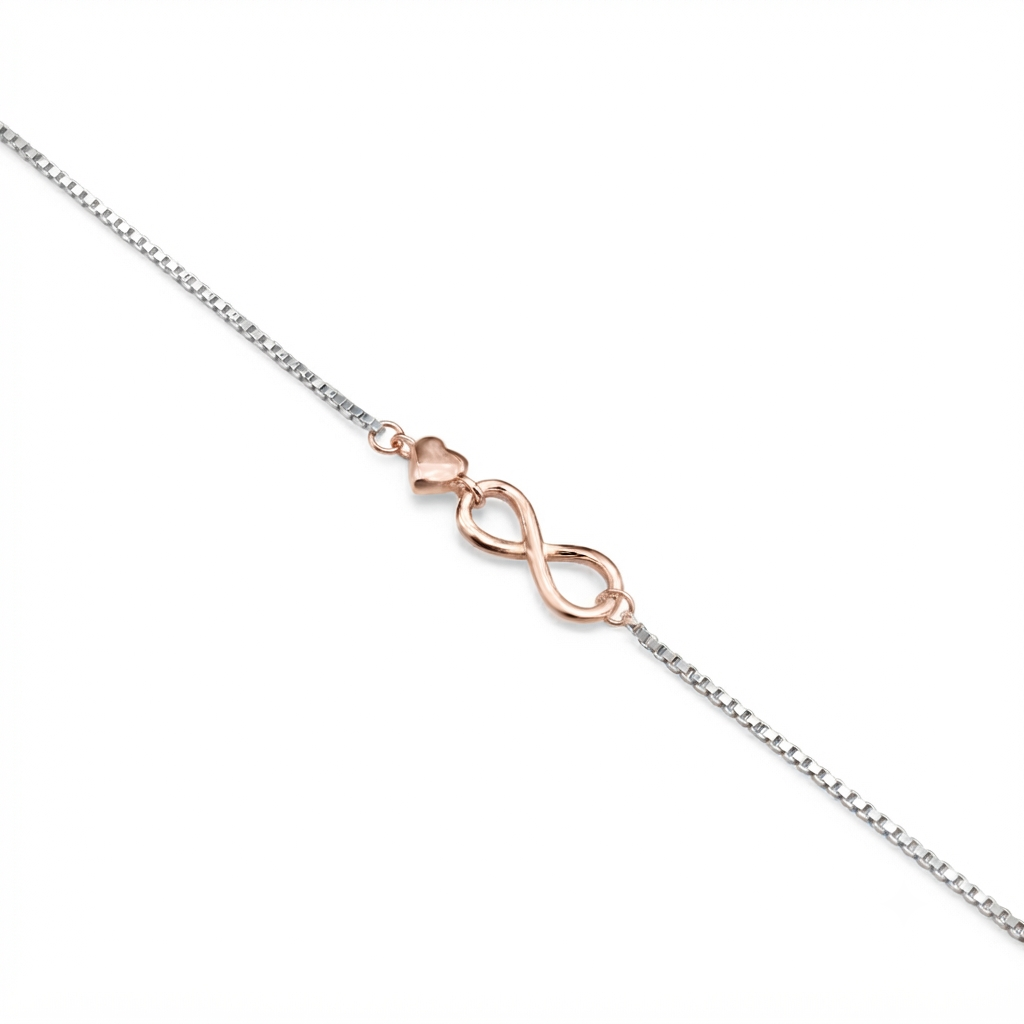Silver Ladies Bracelet Infinity Charms 1 Rose Gold & Silver Layer 925