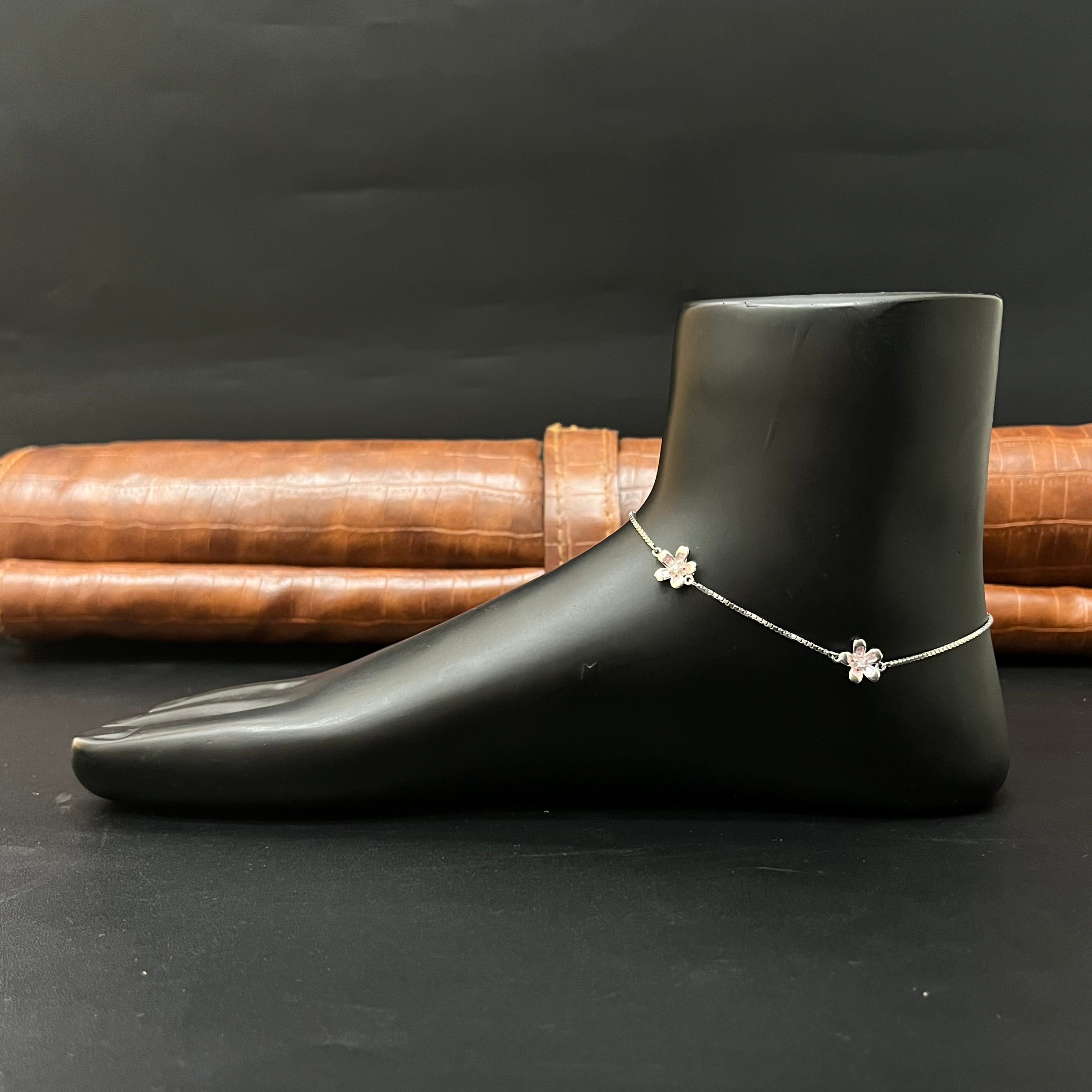 Silver Ladies Anklet Triple Flpwer