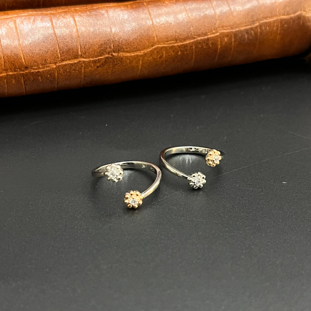 Silver Ladies Toe Rings 925 Two Tones Petals 925
