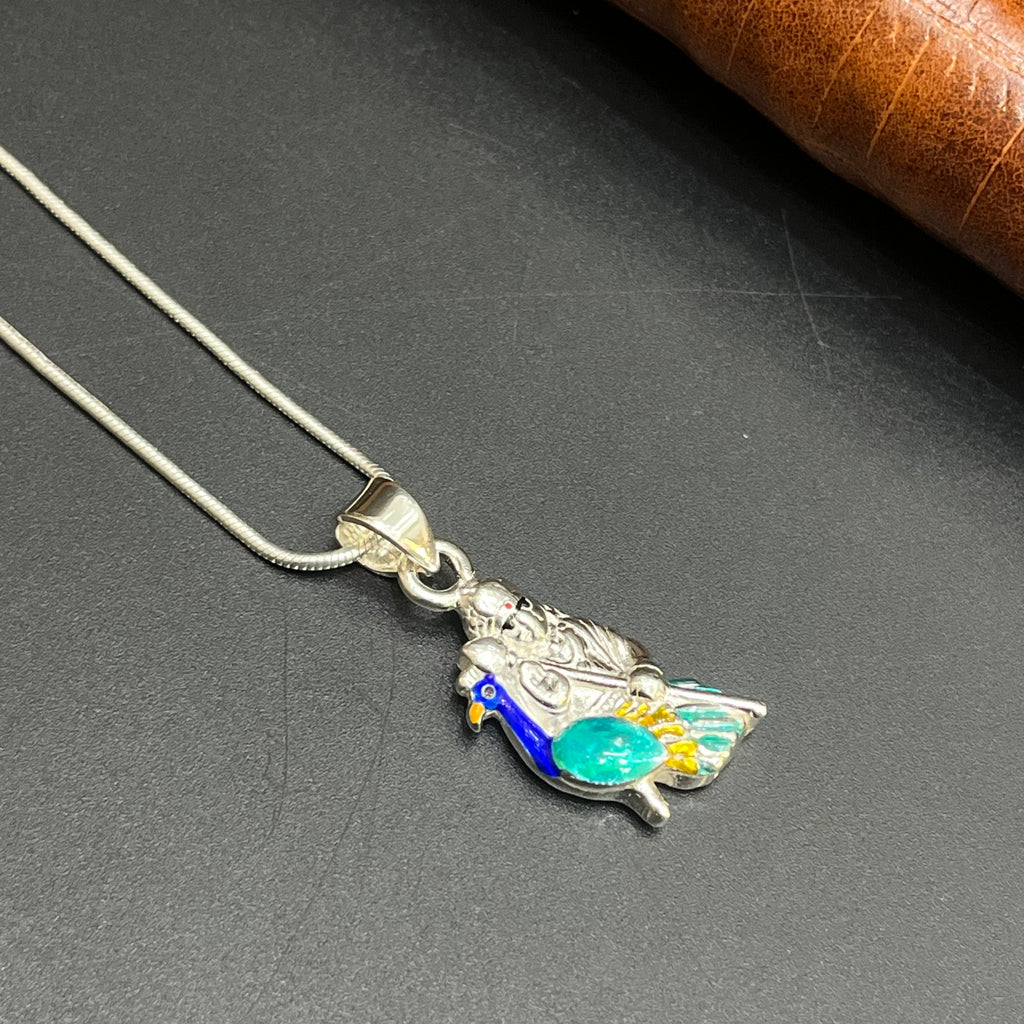 Silver Ladies Pendant Murugar Vel Peacock 925
