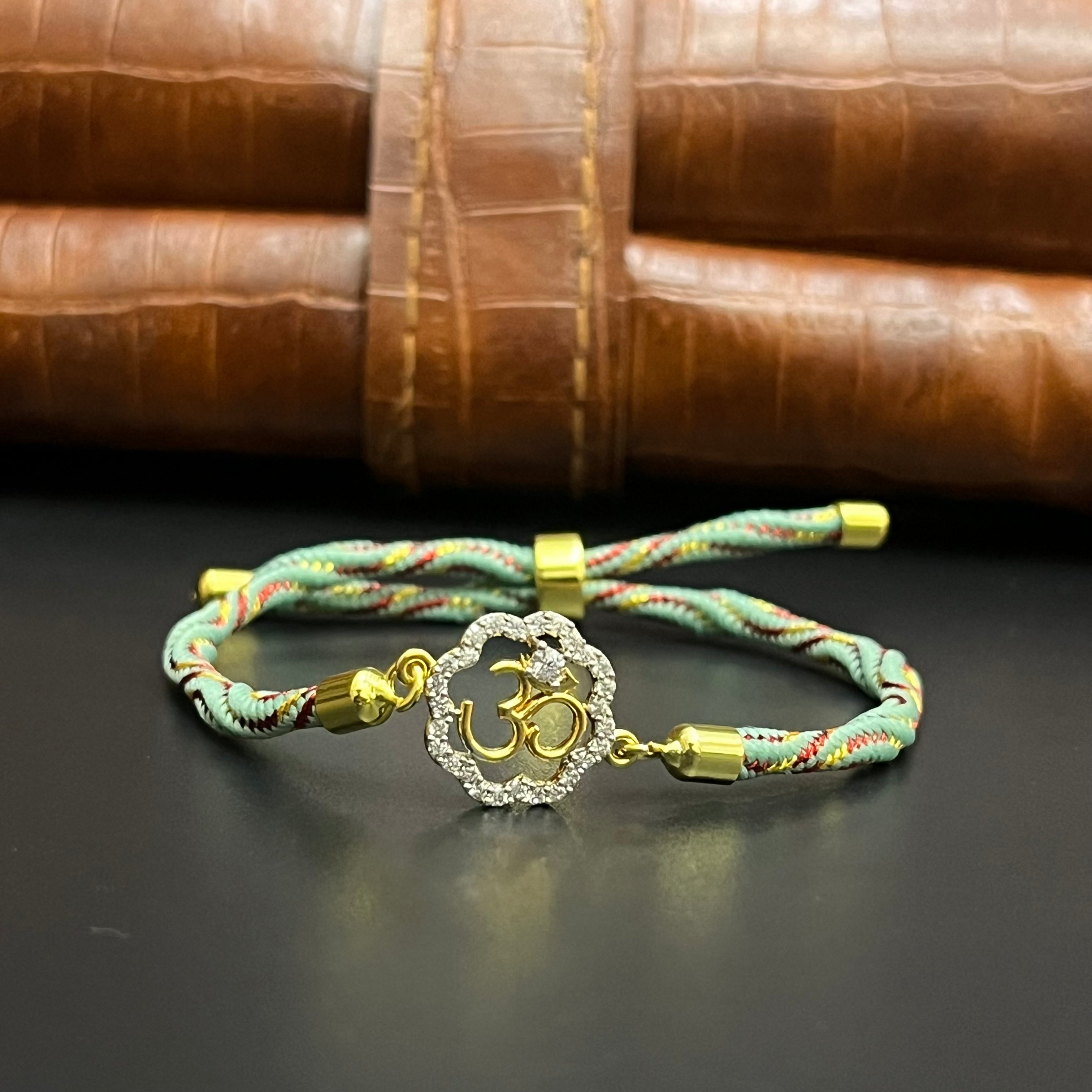 Silver Rakhi Band OM Floral Gold Polish 925