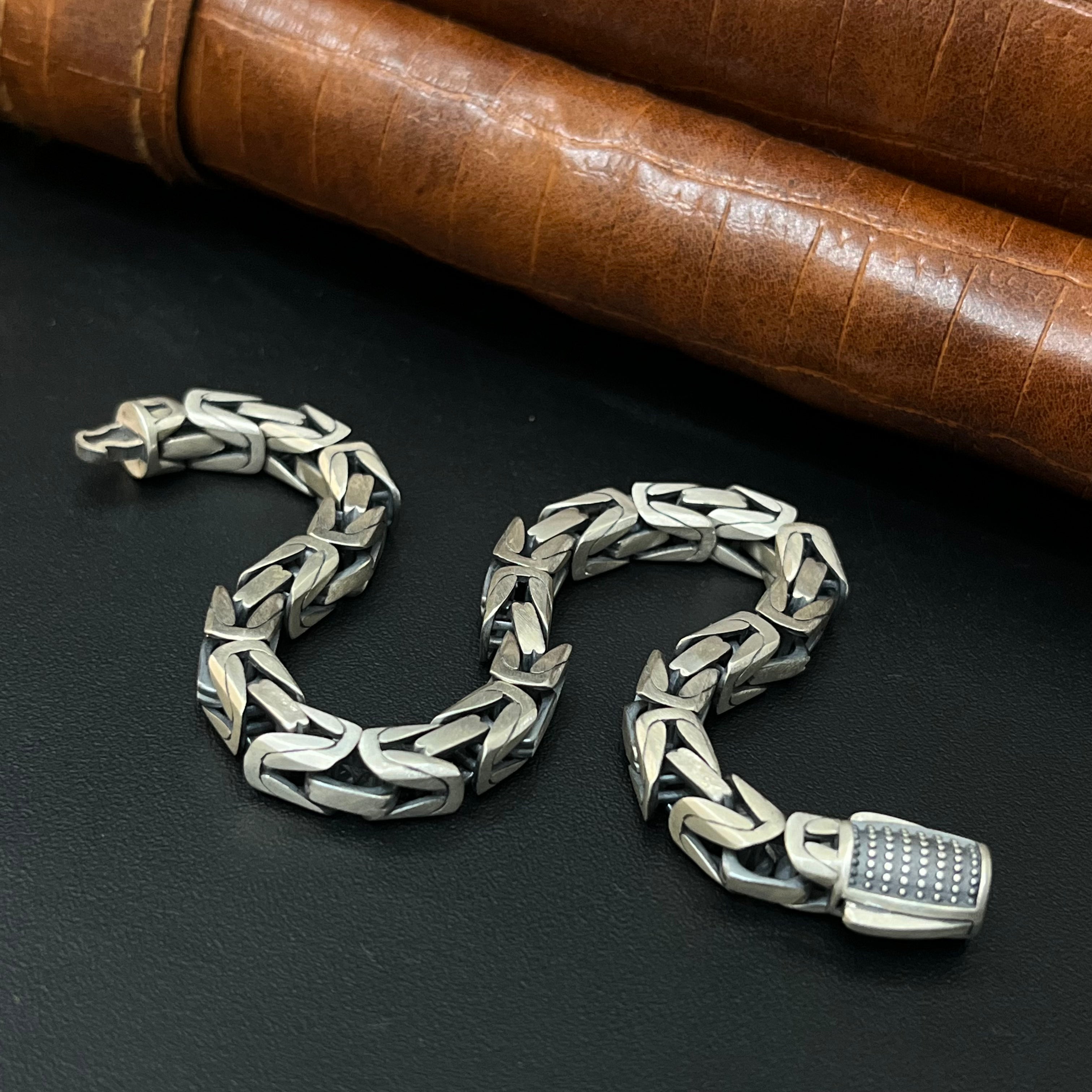 Silver Mens Bracelet Snake M1 Oxidised 925