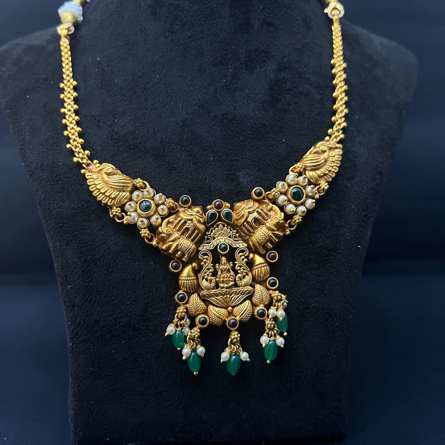 Silver Antique Finished Lakshmi Necklace Silver Gold Polish Finished