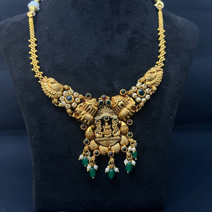Silver Antique Finished Lakshmi Necklace Silver Gold Polish Finished