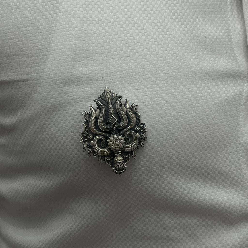 Silver Mens Brooch Antique Trishul Shiv Shakti 925