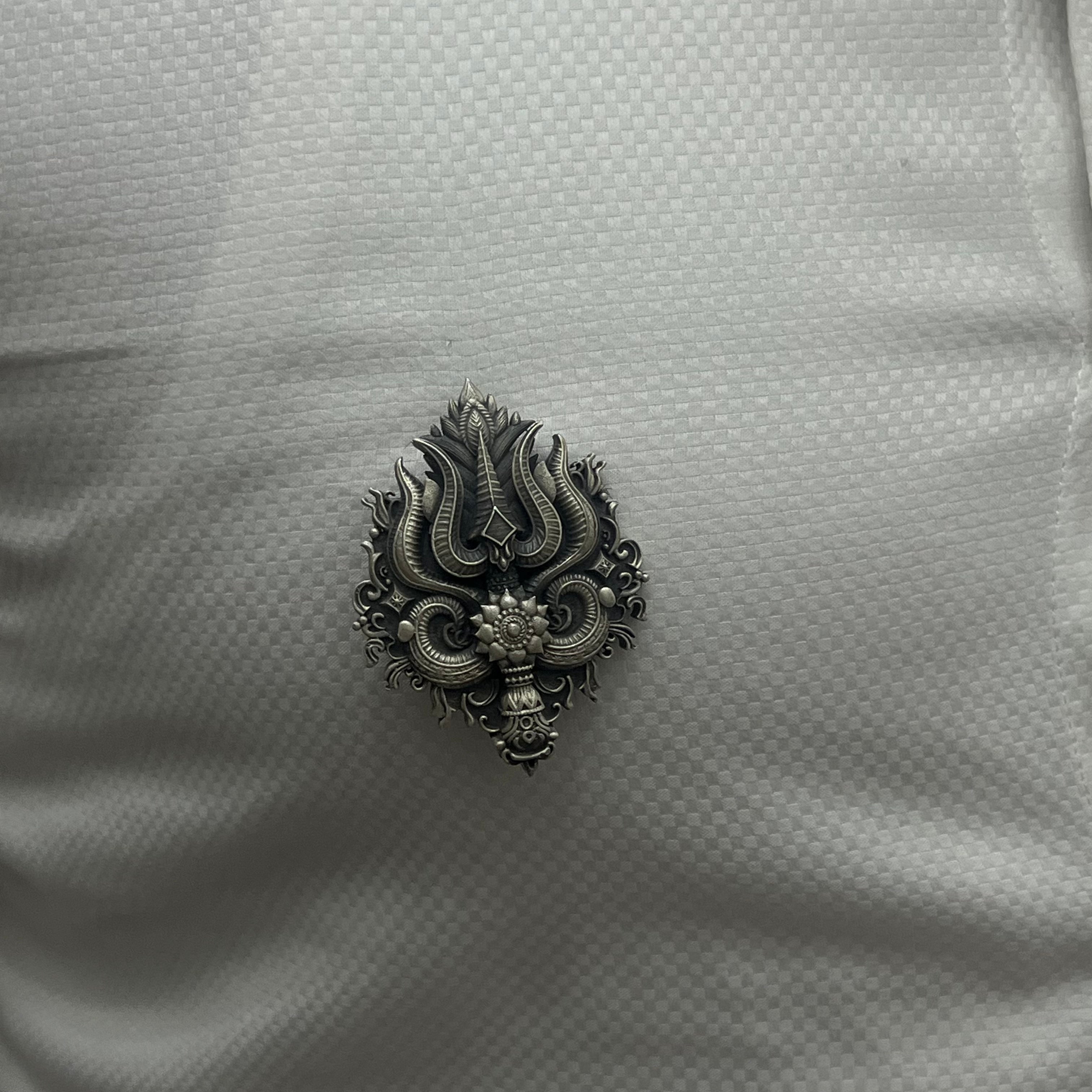 Silver Mens Brooch Antique Trishul Shiv Shakti 925