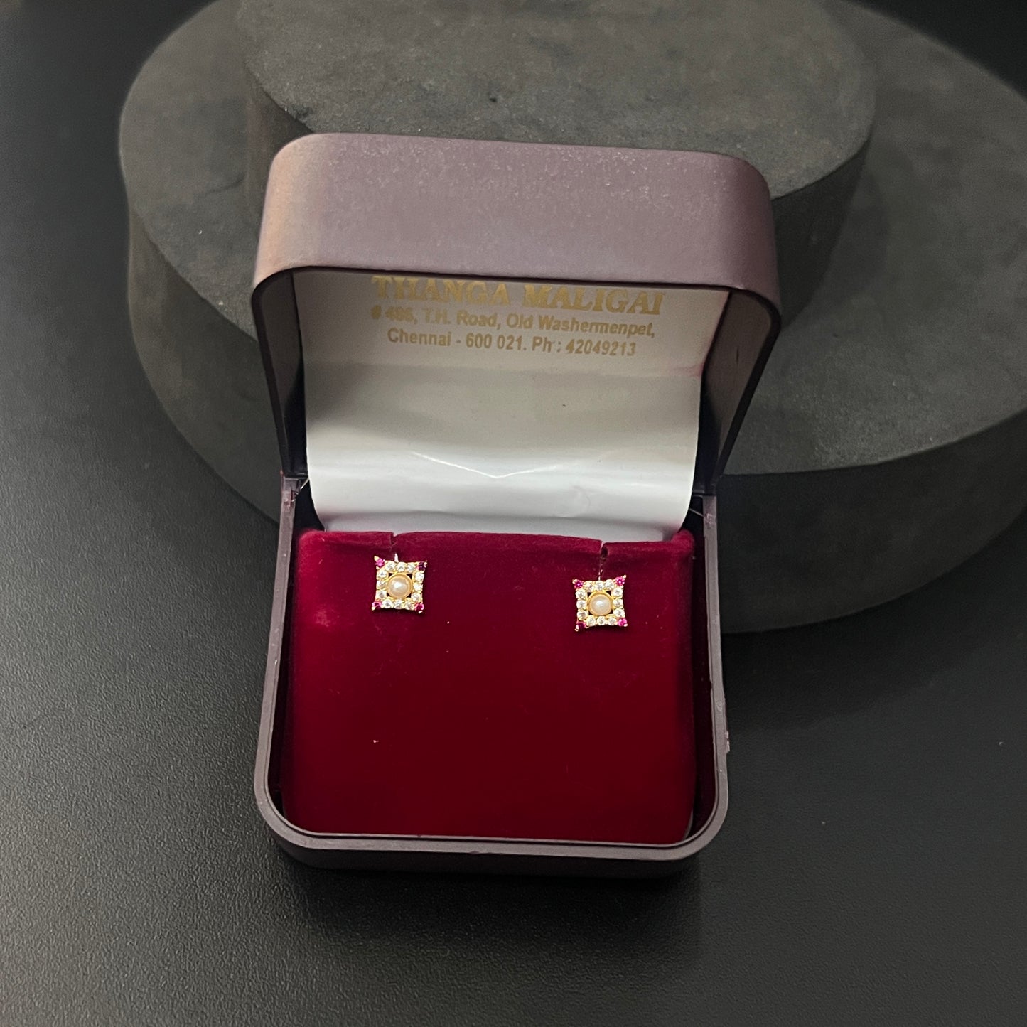 Gold Studs Pink AD Stone