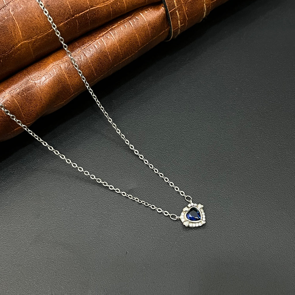 Silver Ladies Chain Blue Heartz Cz