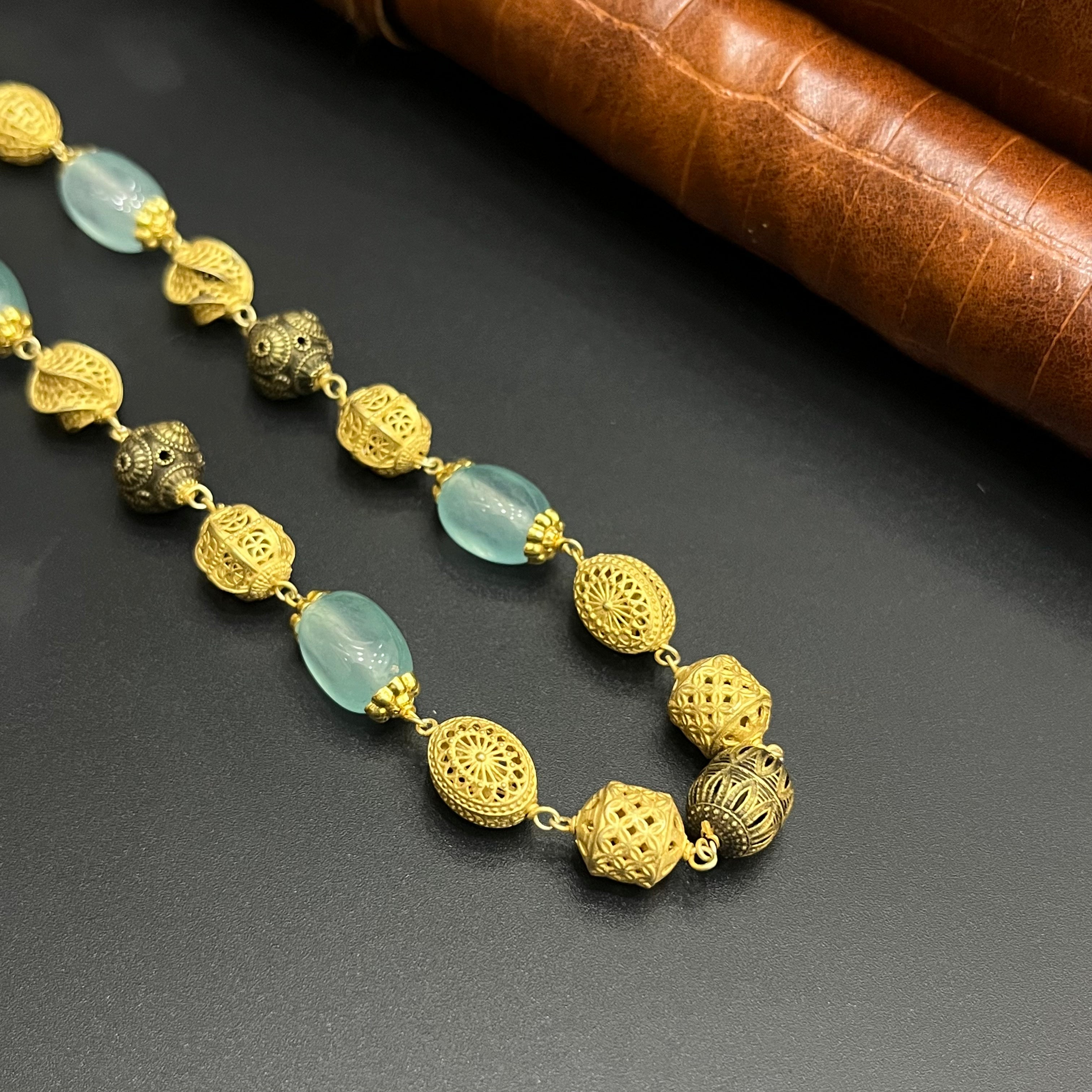 Silver Ladies Chain Golden Aqua Vaibhav Bleads Mala Gold Finish M01 925