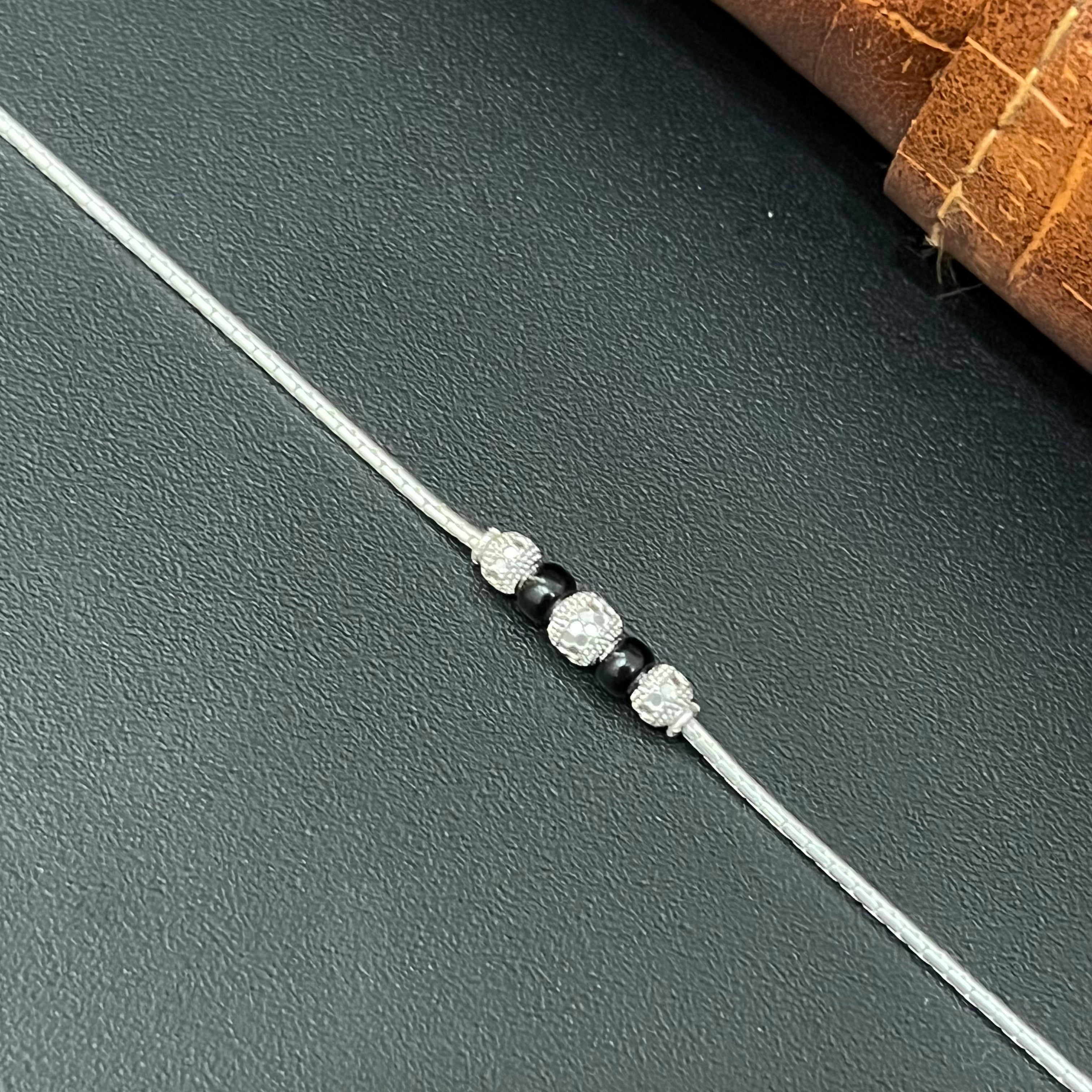 Silver Ladies Anklet Black Center Beads Centre 925