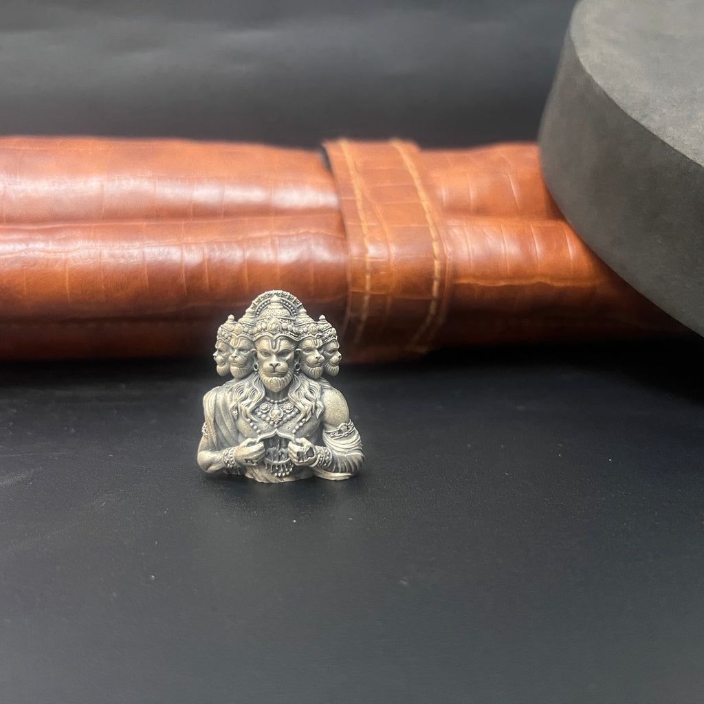 Silver Mens Hanuman Brooch Anqtiue 5 Faces 925