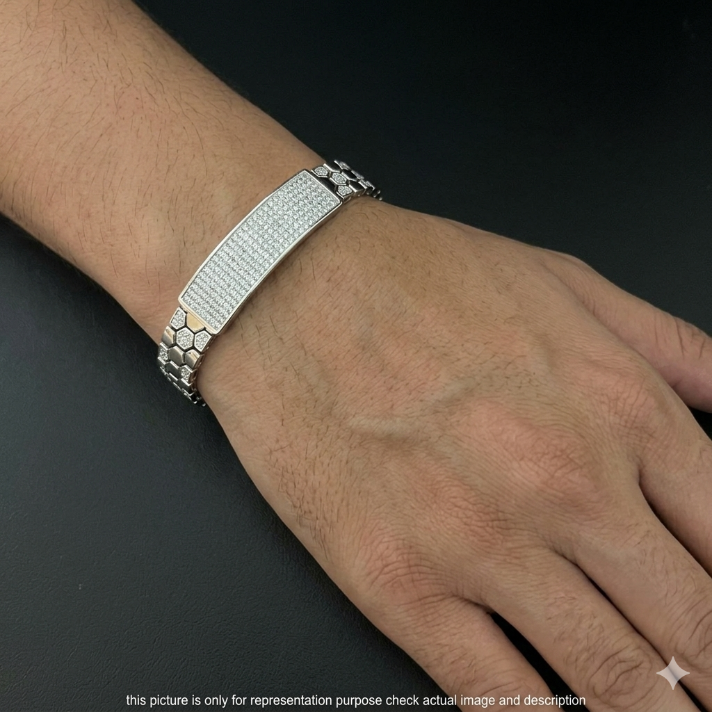 Silver Gents Bracelet Heaxogan Platinum Finished