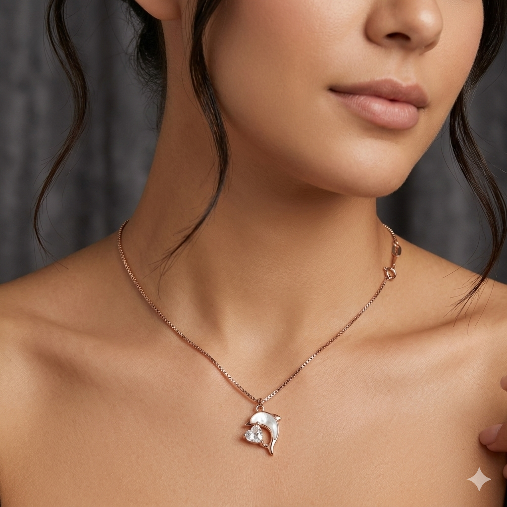 Silver Ladies Chain Dolphin Rosegold