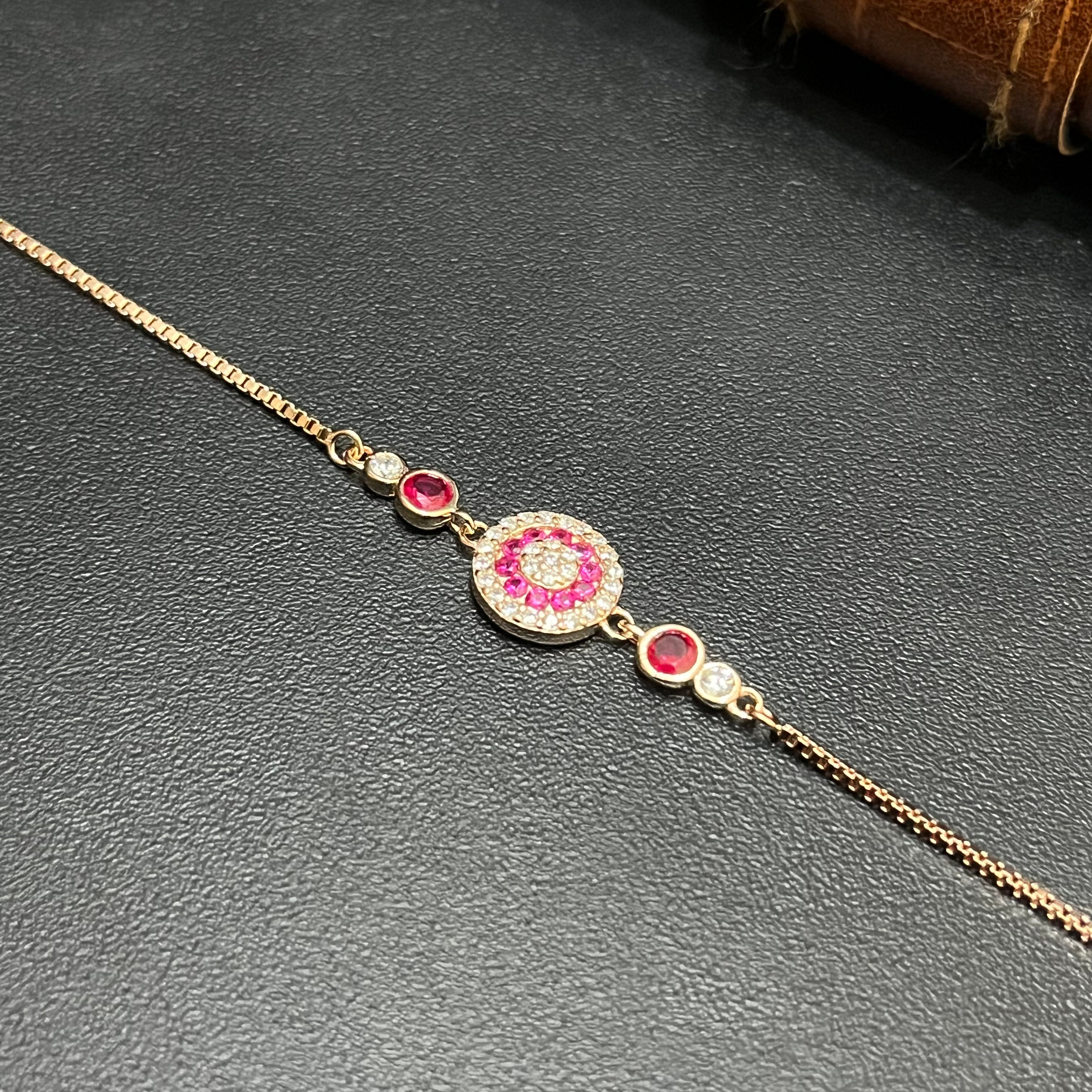 Silver Ladies Bracelet Royal Pink Stone Link Rose Gold 925