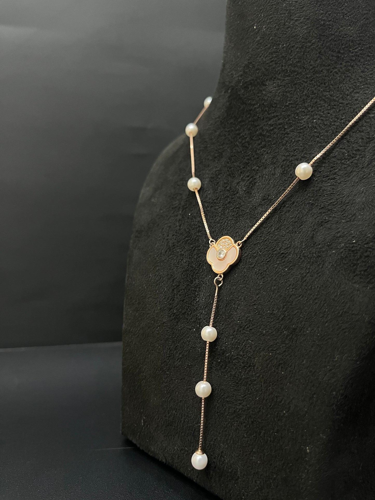 Ladies Silver Chain Clover & Muthu Rosegold