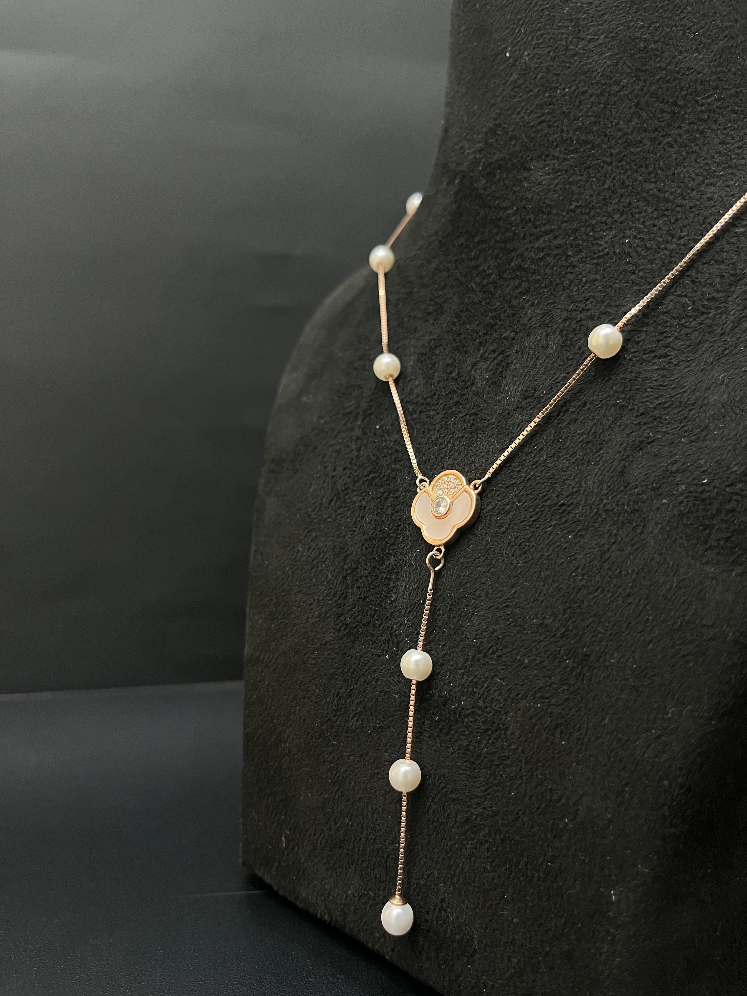 Ladies Silver Chain Clover & Muthu Rosegold