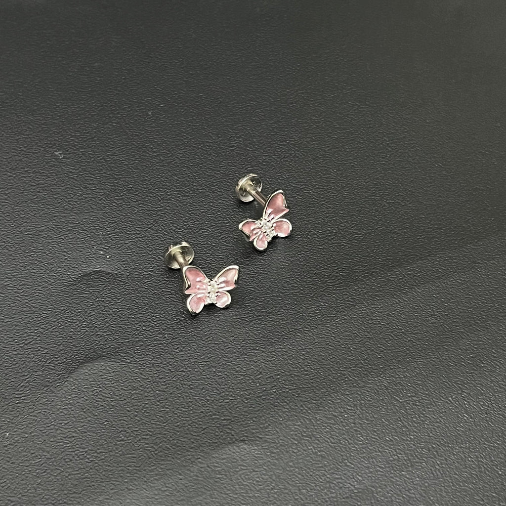 Silver Ladies Stud Butterfly Pink SS 925