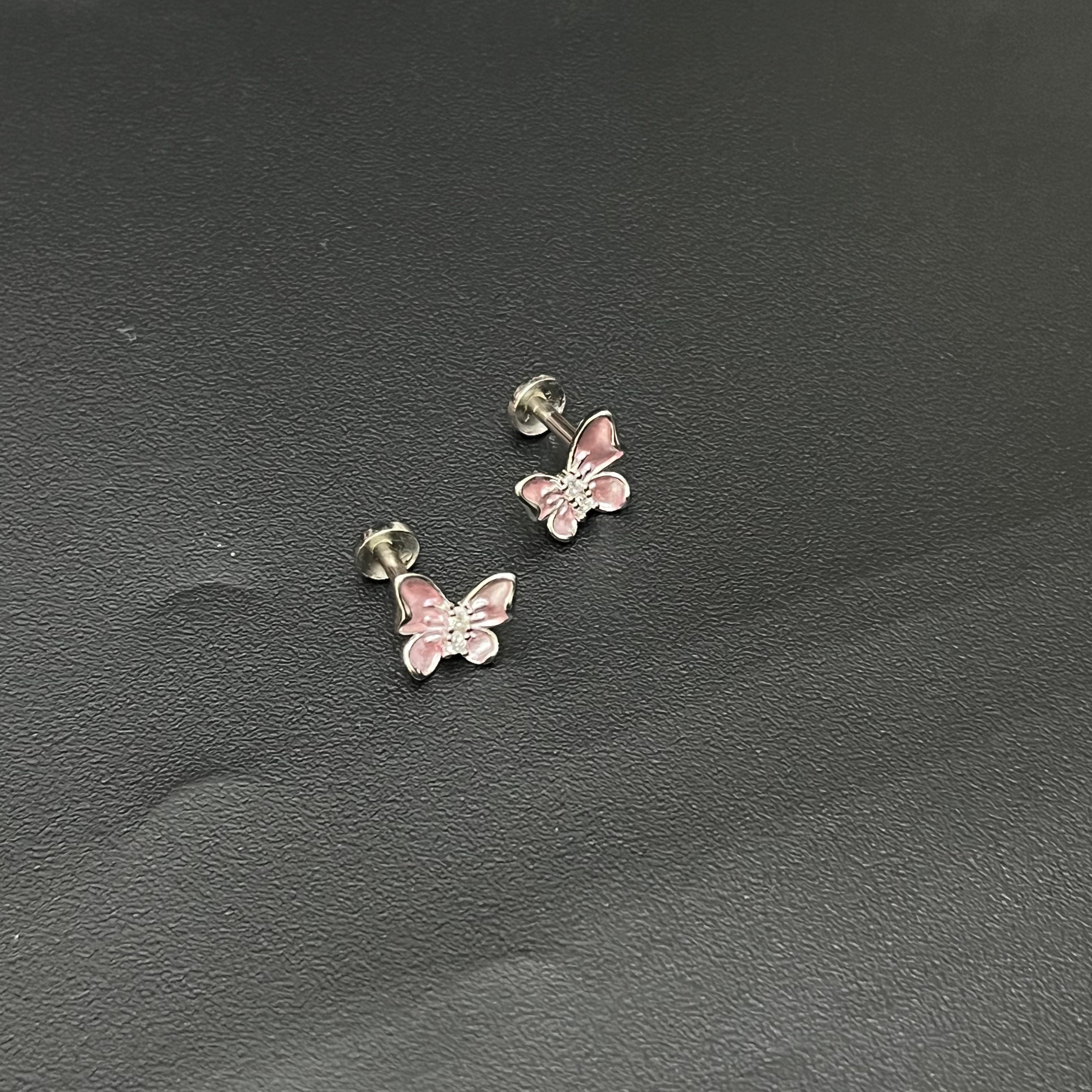 Silver Ladies Stud Butterfly Pink SS 925