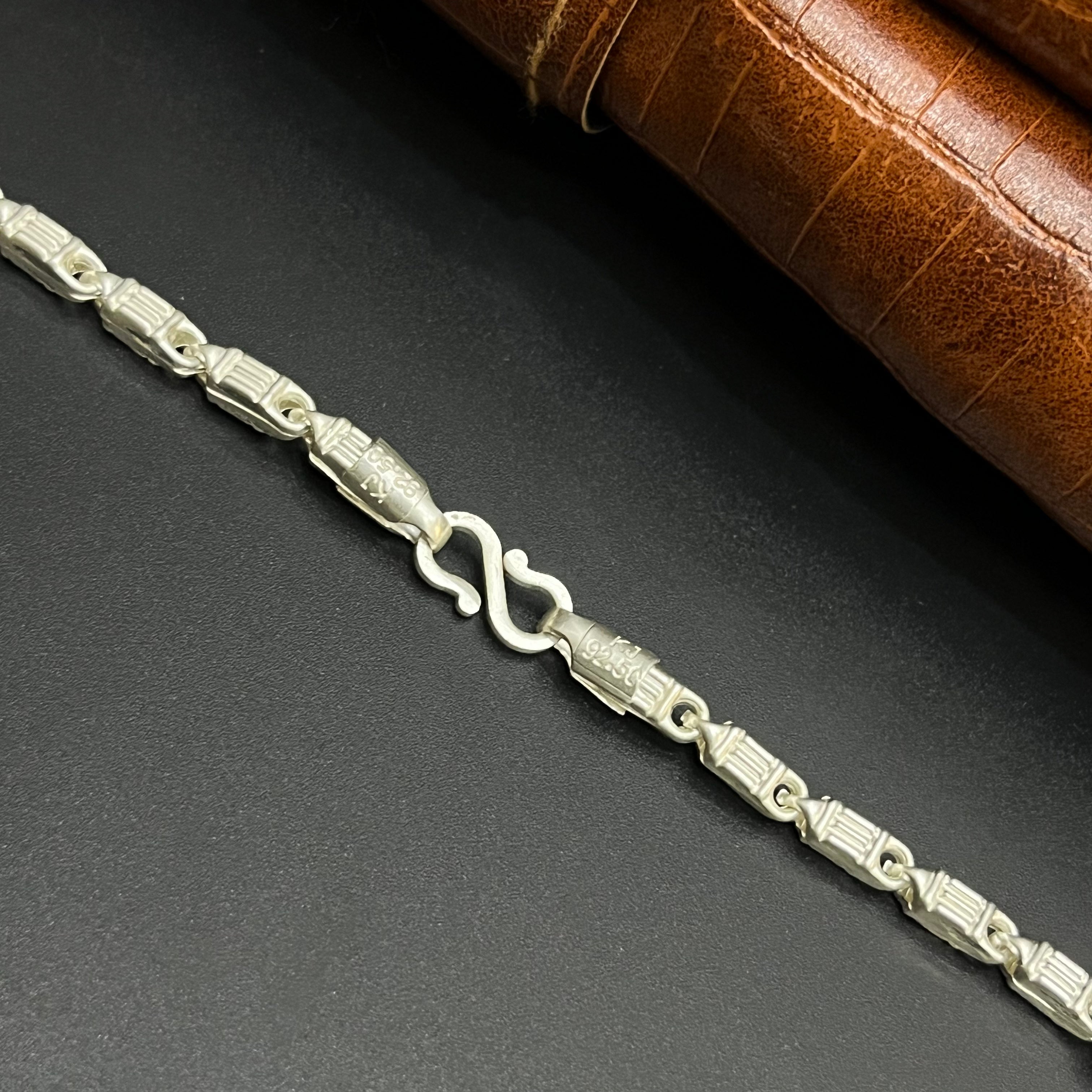 Silver Mens Chain Luxury Textured Link 925
