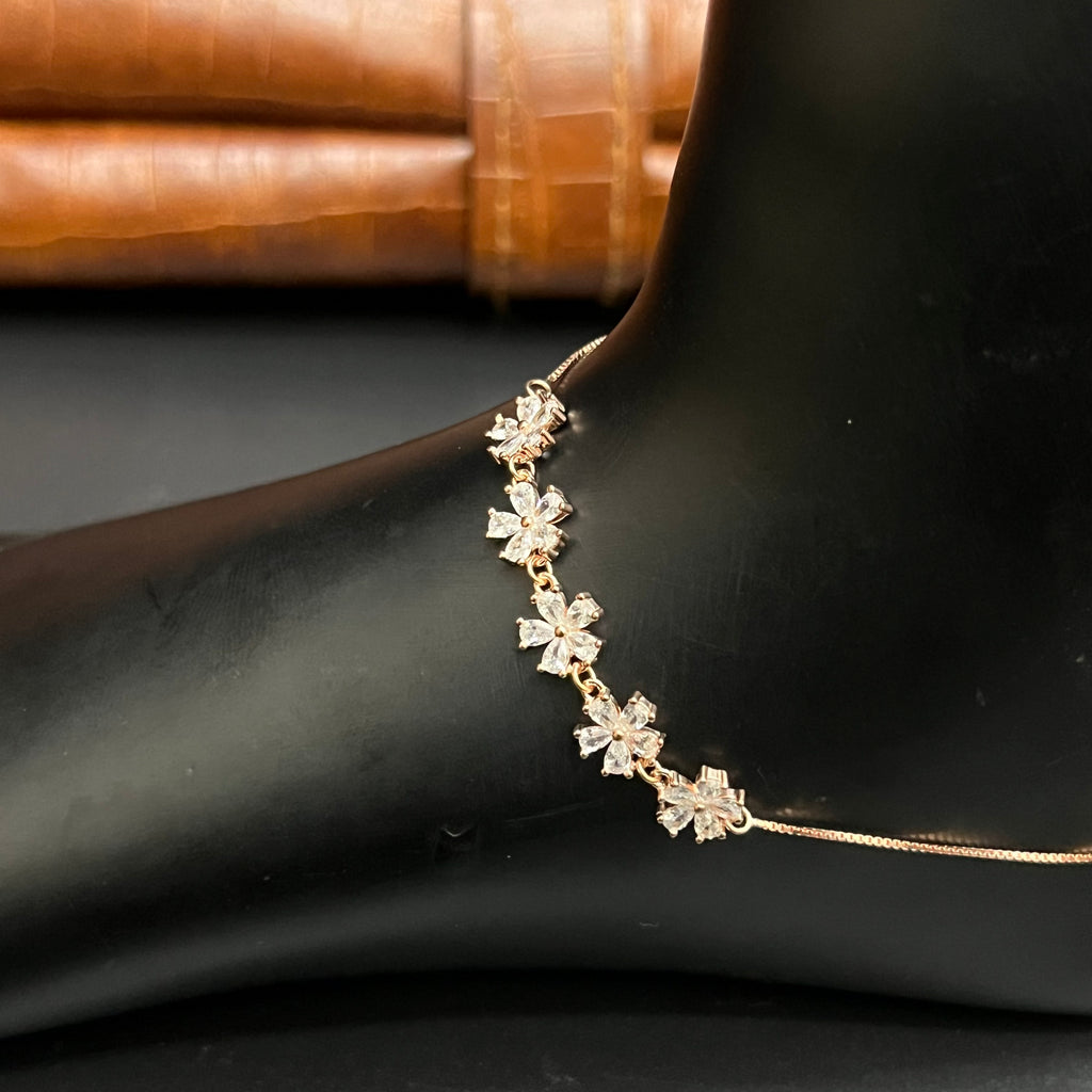 Silver Ladies Anklet Graceful Blossom Luxe M01 Rose Gold 925