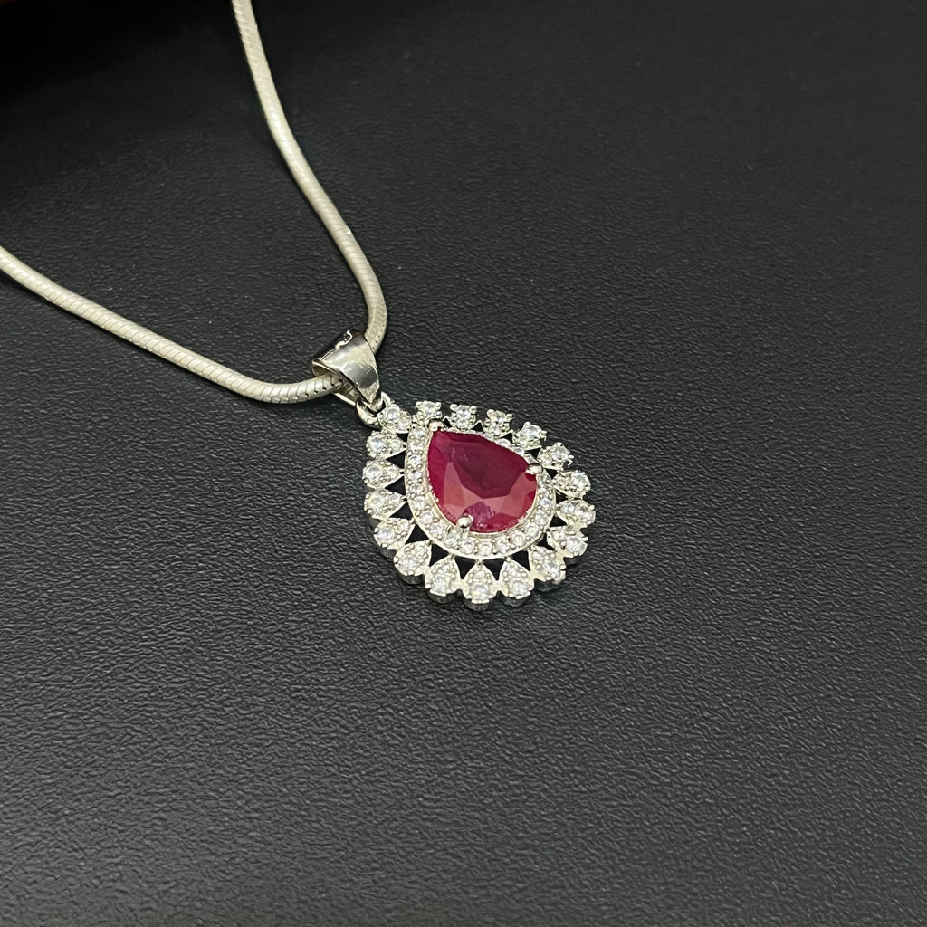 Silver Ladies Chain Red Mozzanite Cz