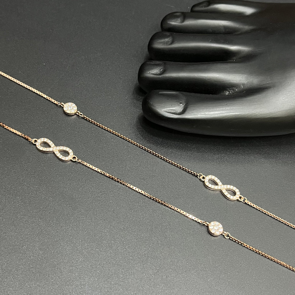 Silver Ladies Anklet Infinity Crystal Stone Rose Gold 925
