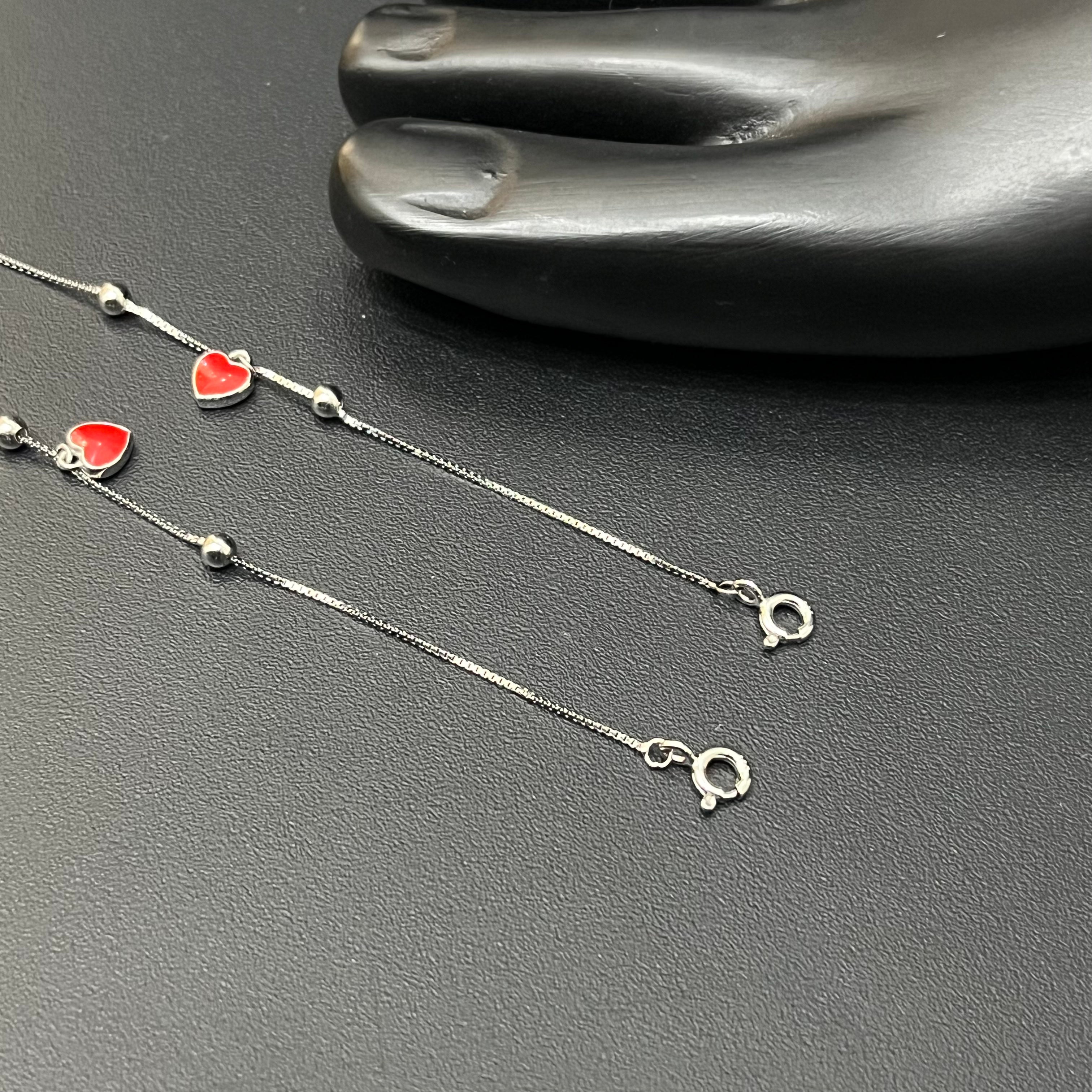 Silver Ladies Anklet Heart Charms