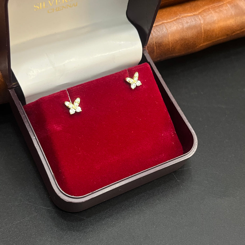 Silver Ladies Second stud Petal Butterfly Gold Finish 925