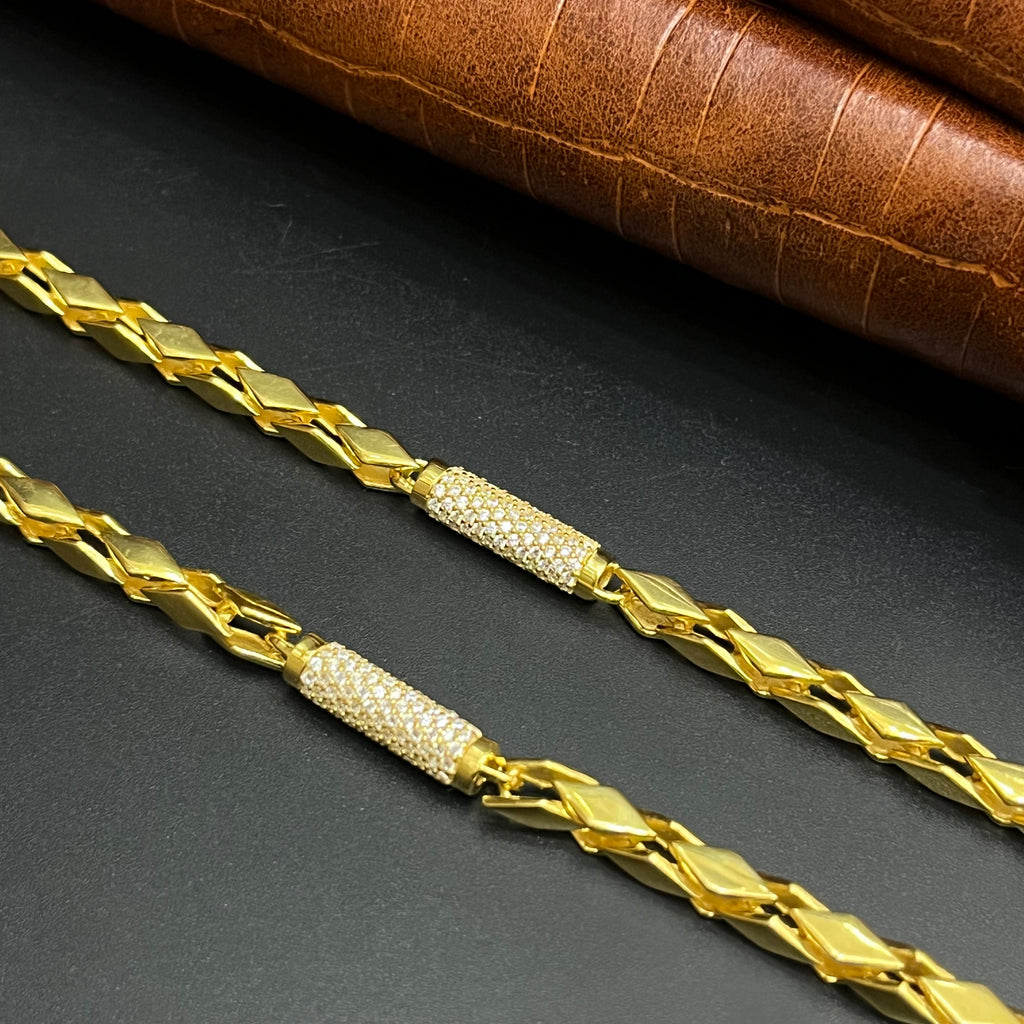 Silver Mens Chain Kathli Luxury Chain Rope Gold Finish M01 925