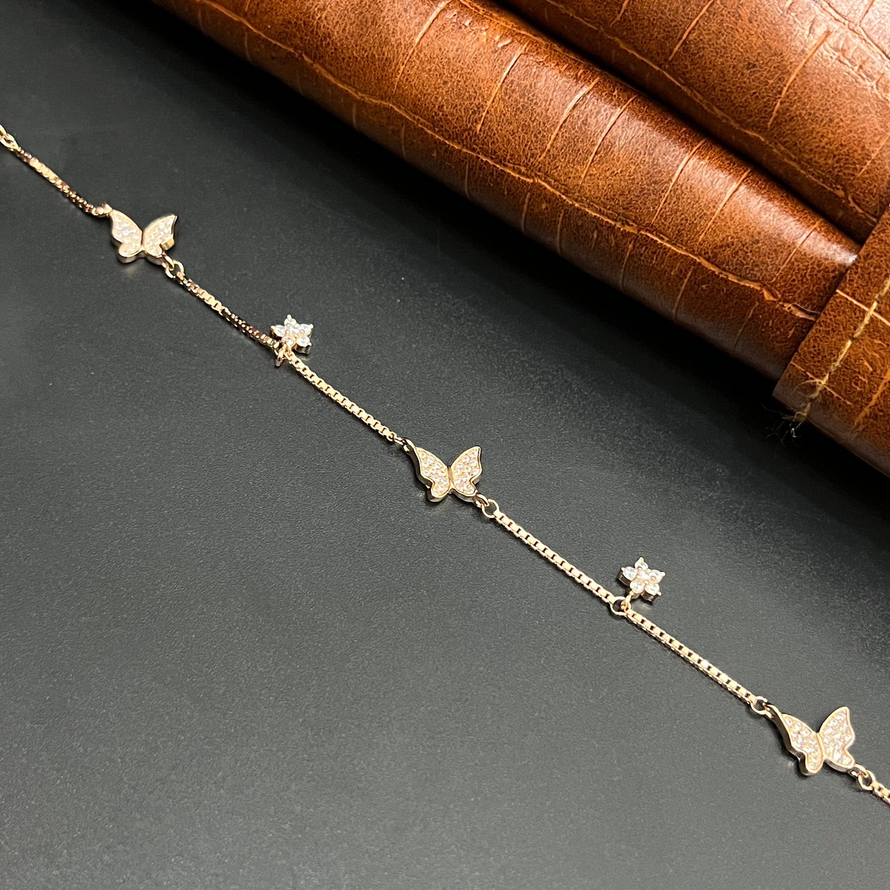 Silver Ladies Bracelet Triple Butterfly Charms Rose Gold 925