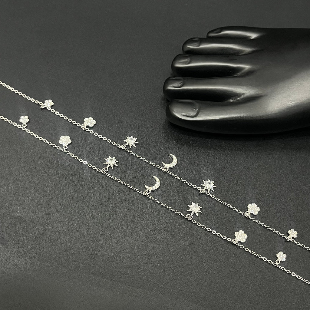 Silver Ladies Anklet Moon & Star  Charms