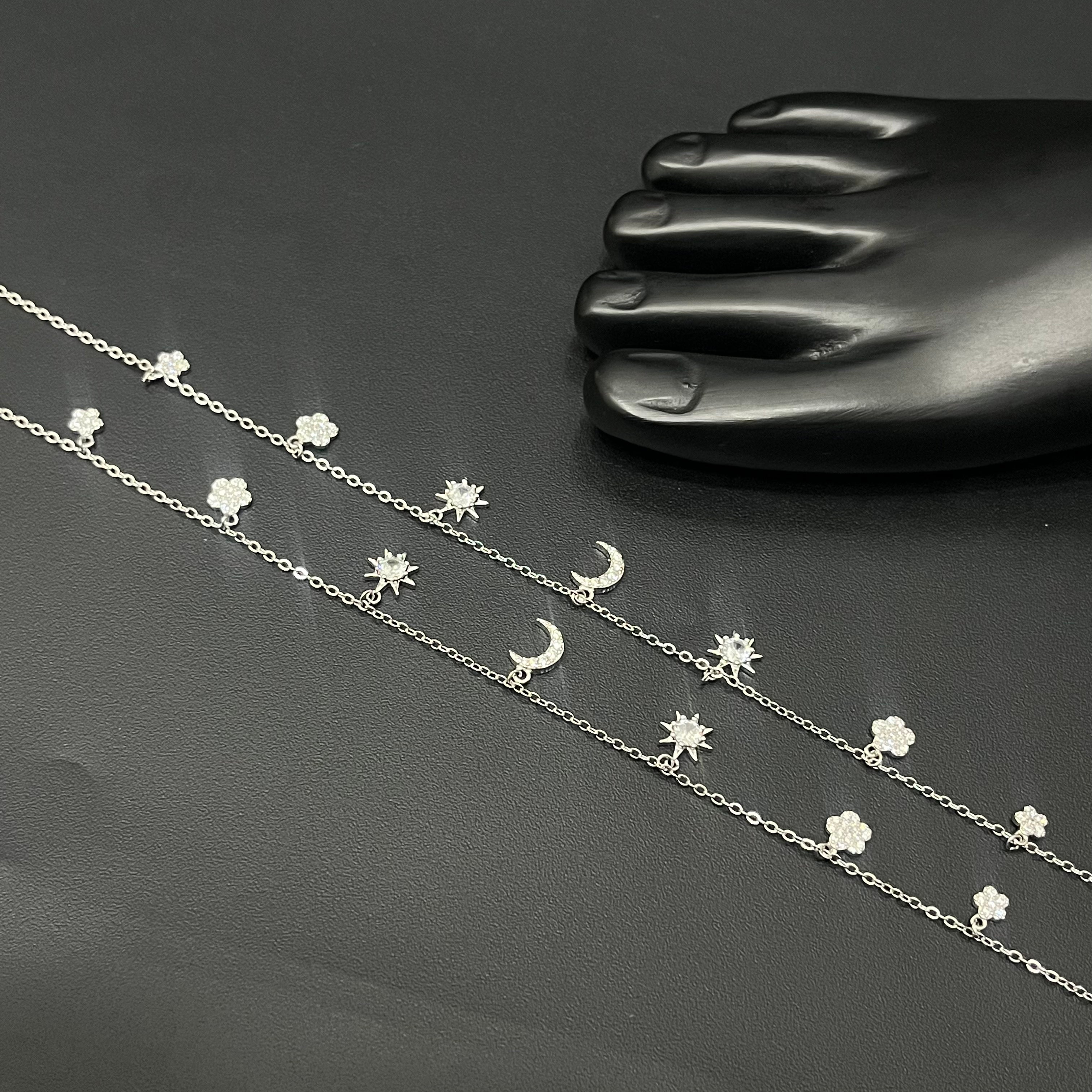 Silver Ladies Anklet Moon & Star  Charms