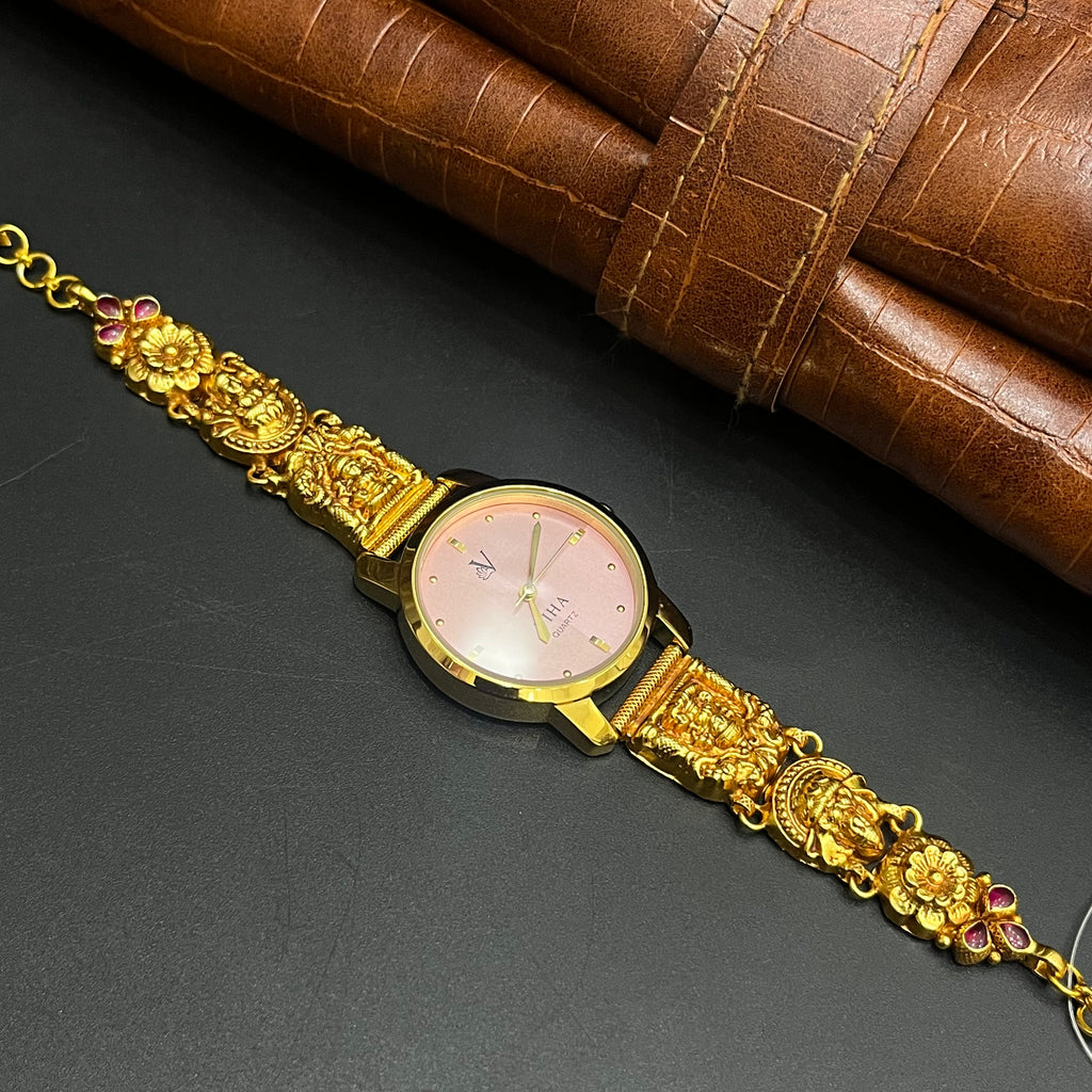 Silver Ladies Watch Antique Premium Divine Lakshmi Art Gold Finish 925