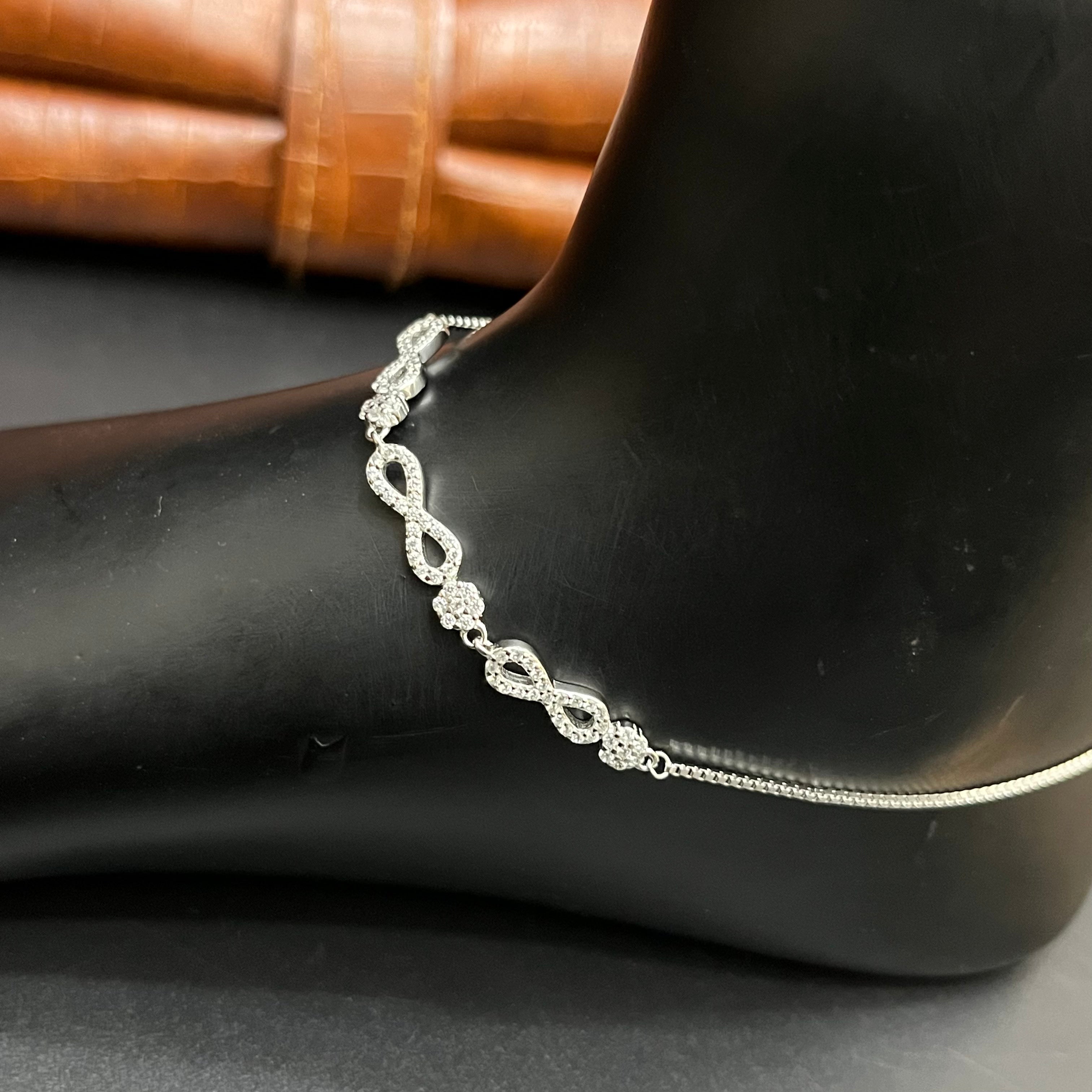 Silver Ladies Anklet Three Infinity Crystal 925