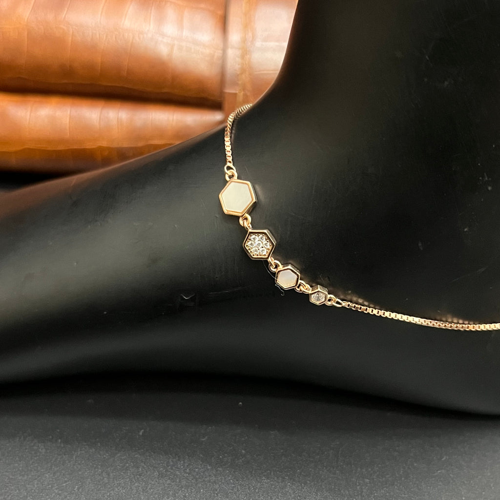 Silver Ladies Anklet Royal Hexagon Charm Rose Gold 925