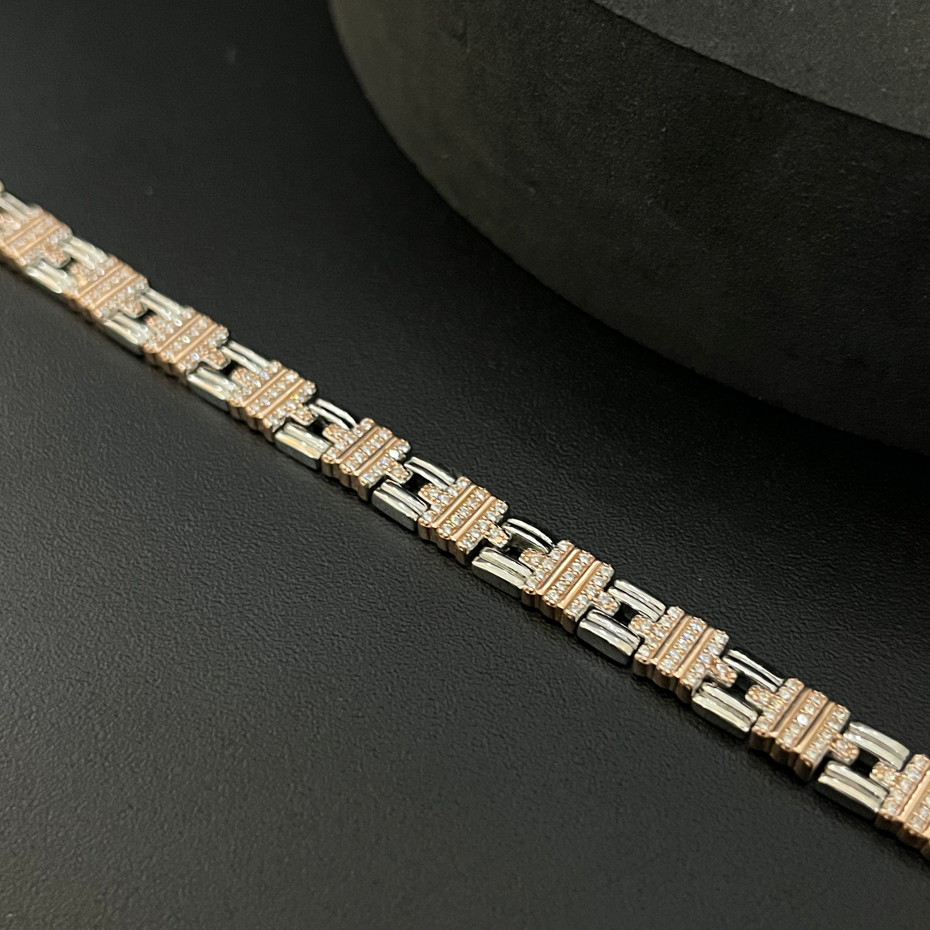 Silver Mens Bracelet Center Hedged Boxes