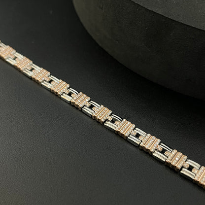 Silver Mens Bracelet Center Hedged Boxes