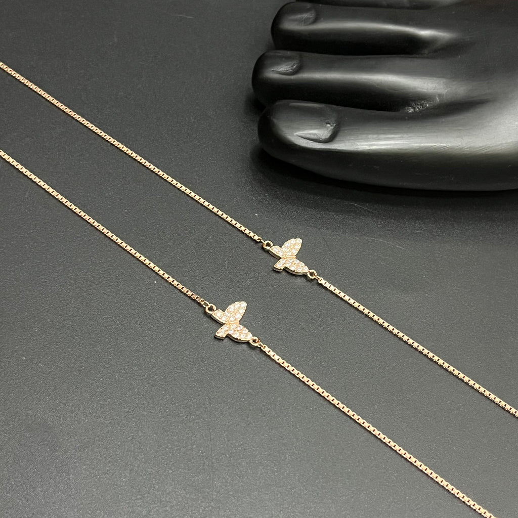 Silver Ladies Anklet Butterfly Charms Rose Gold 925