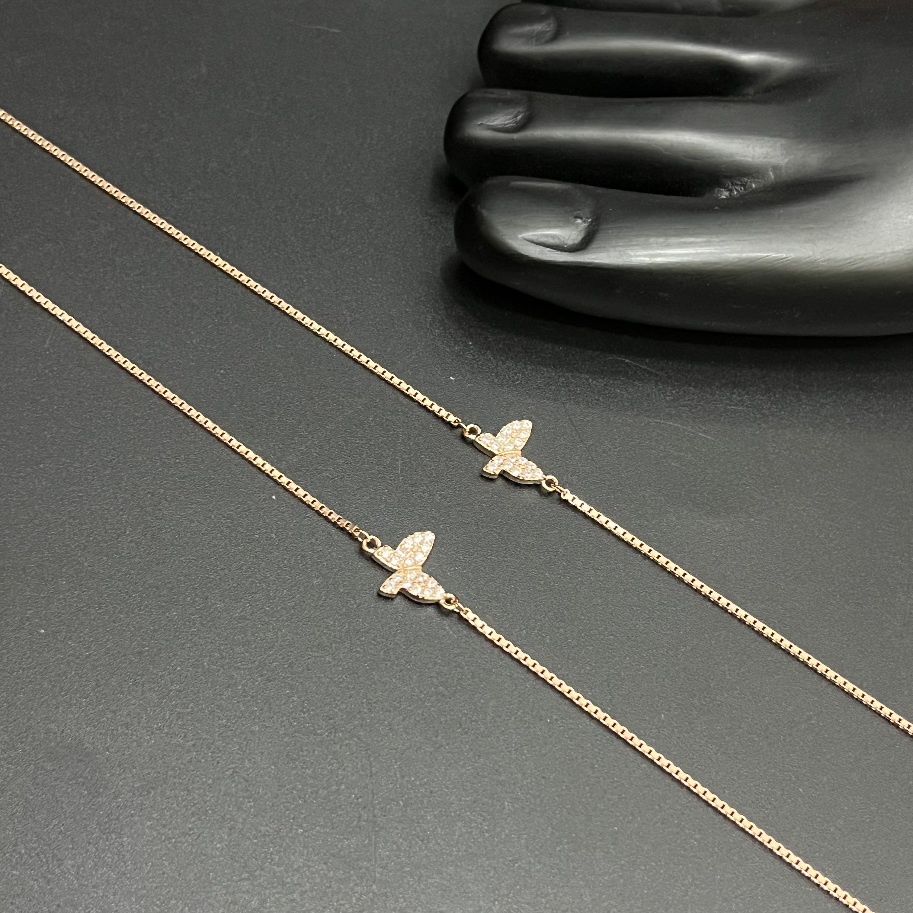 Silver Ladies Anklet Butterfly Charms Rose Gold 925