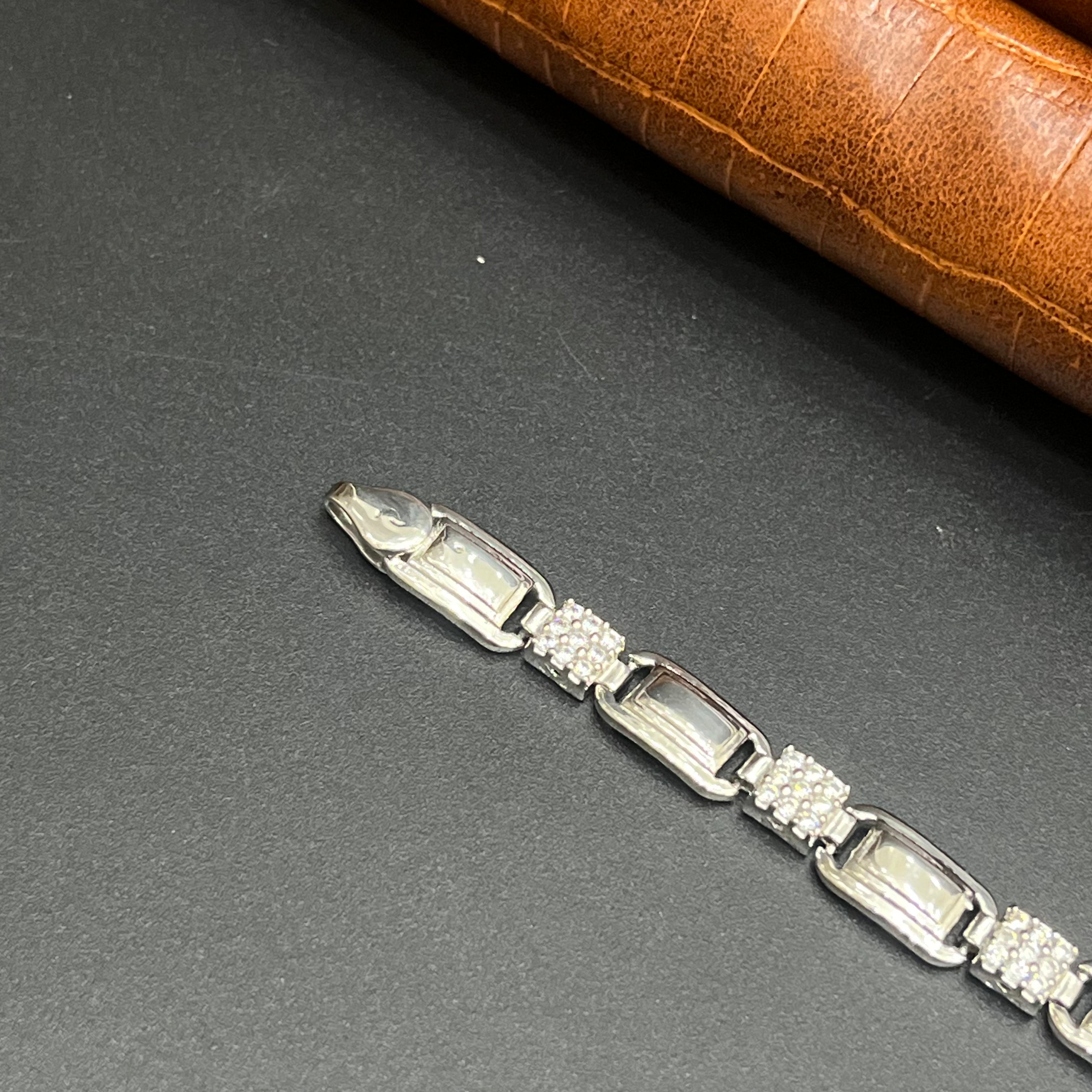 Silver Mens Bracelet Luxe Rectangular Link 925