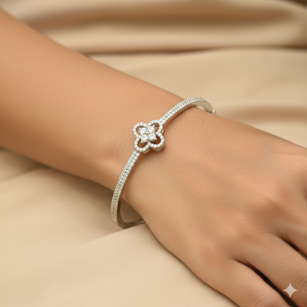 Silver Ladies Kada Floral