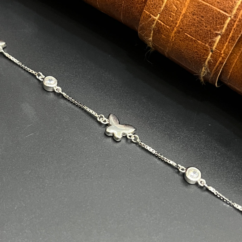 Silver Ladies Bracelet Triple Butterfly White Stone 925