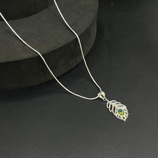 Silver Krishna Peacock Feather Pendant