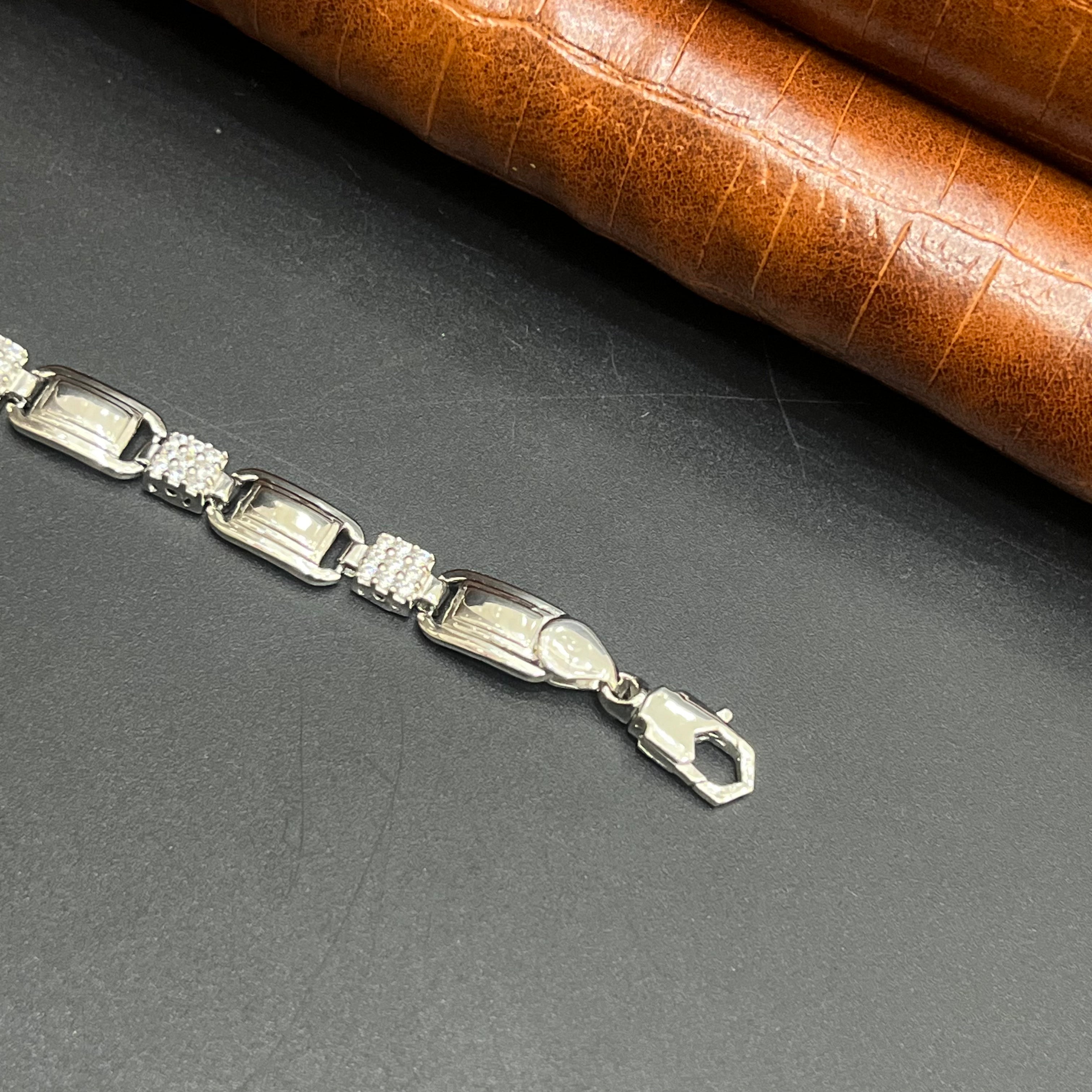 Silver Mens Bracelet Luxe Rectangular Link 925
