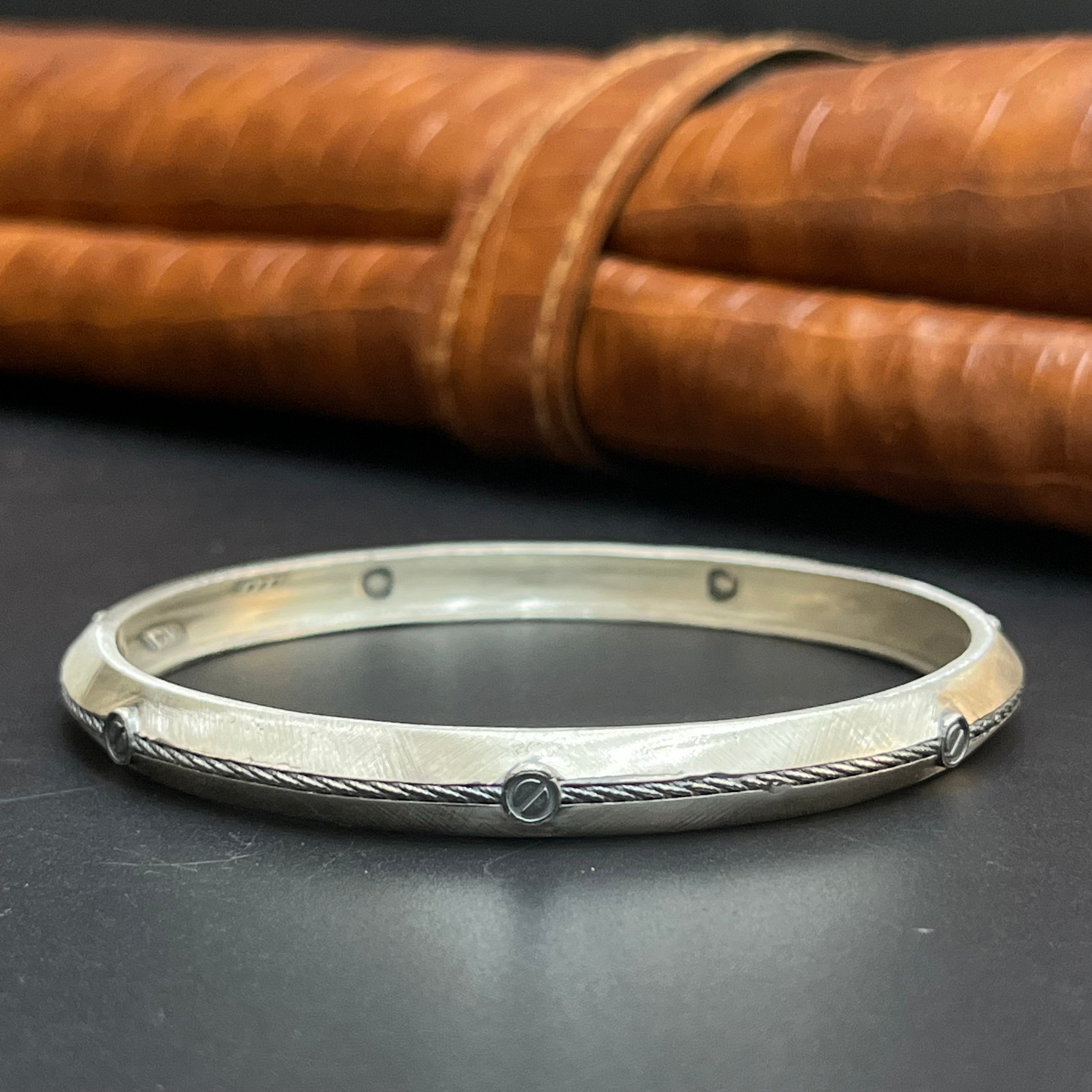 Silver Mens Kada Premium Thread Nail Print 925