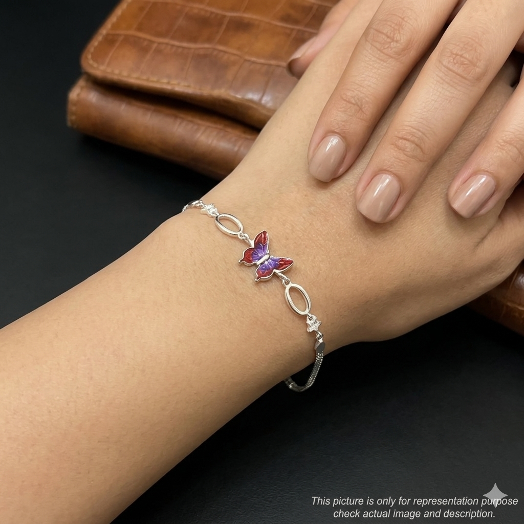 Silver Ladies Bracelet Epoxy Butterfly 925 E04