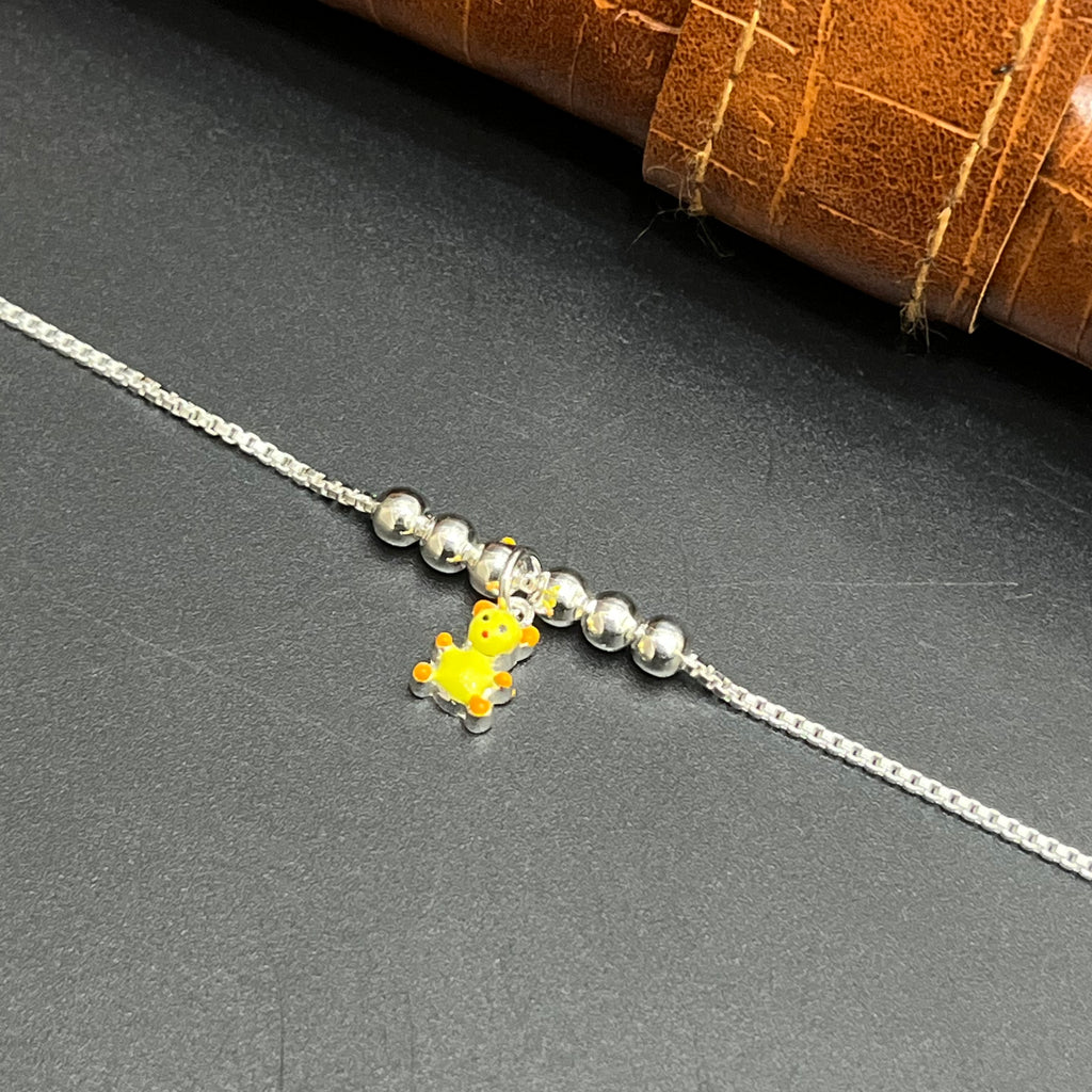 Silver Customised Kids Bracelet Cute Teddy Bear Charms With Beeds 925