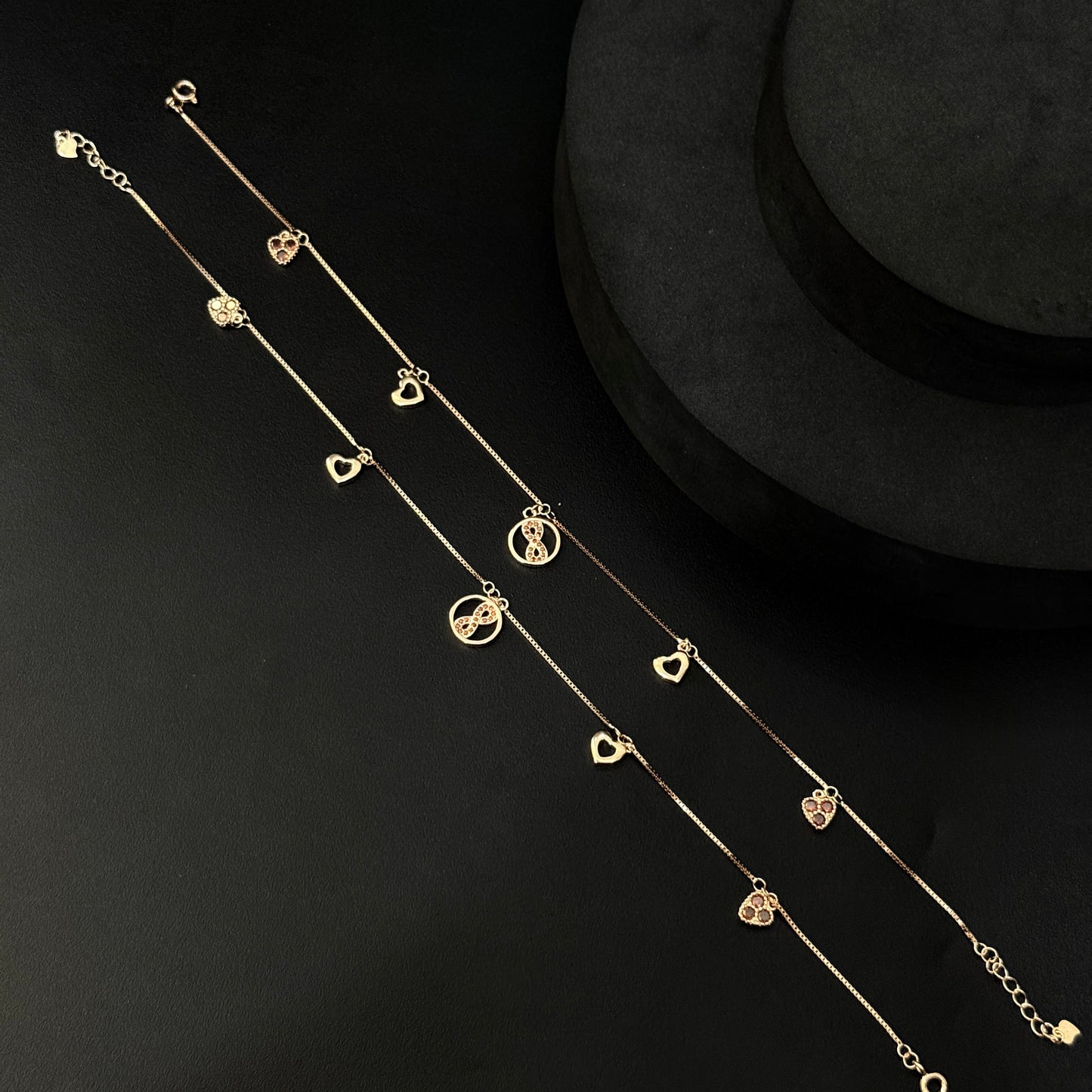 Silver Ladies Anklet Circle infinty & Heart Charms RG